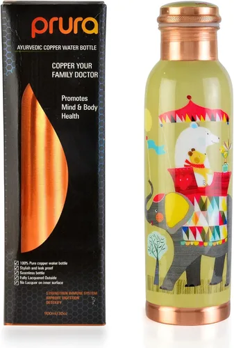 Miniatura 32 de Botella de agua de cobre con estampado puro, a prueba de fugas, recipiente de cobre ayurvédico para deportes, gimnasio, aire libre, yoga, beneficios