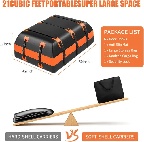 Miniatura 9 de Bolsa de carga impermeable de 21 pies cúbicos para techo de automóvil, resistente 840D, con alfombrilla antideslizante, bloqueo de equipaje, 6