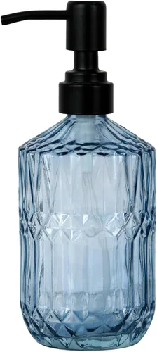 Dispensador de Jabón de Vidrio Azul de 18oz, Dispensador de Jabón Recargable de Cocina y Baño de Vidrio Grueso con Bomba Negra a Prueba de Óxido