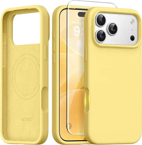 Miniatura 127 de GONEZ Funda de silicona para iPhone 14 Pro Max, compatible con MagSafe, con protector de pantalla + protector de lente de cámara, silicona líquida a
