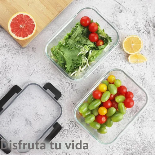 Miniatura 2 de Paquete de 8 recipientes de vidrio grandes para preparación de comidas de 36 onzas con tapas, recipientes de almacenamiento de alimentos de vidrio