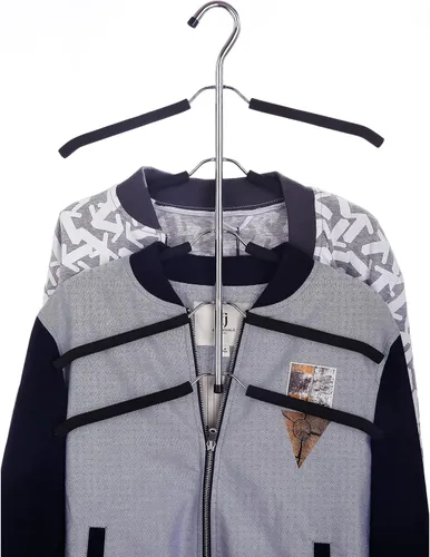 Miniatura 8 de Paquete de 3 perchas de ropa 5 en 1 que ahorran espacio cromadas y de espuma para blusas, árboles, perchero de ropa antideslizante de acero