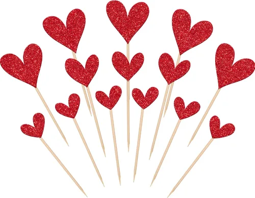Miniatura 40 de Rsstarxi Paquete de 24 adornos para cupcakes para el día de San Valentín, con purpurina roja, dulce amor, para cupcakes, decoración de San Valentín