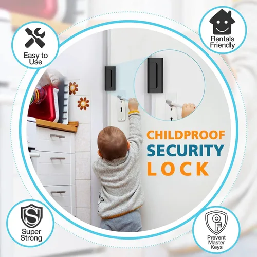 Miniatura 7 de Cerrojo de refuerzo para puerta delantera, cerradura de seguridad a prueba de niños, pestillo de seguridad extra con solapa para puerta superior