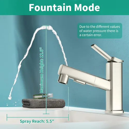 Miniatura 3 de Grifo de baño de un solo agujero, grifo de lavabo de baño moderno extraíble con 3 modos de flujo de agua, grifos de baño con rociador