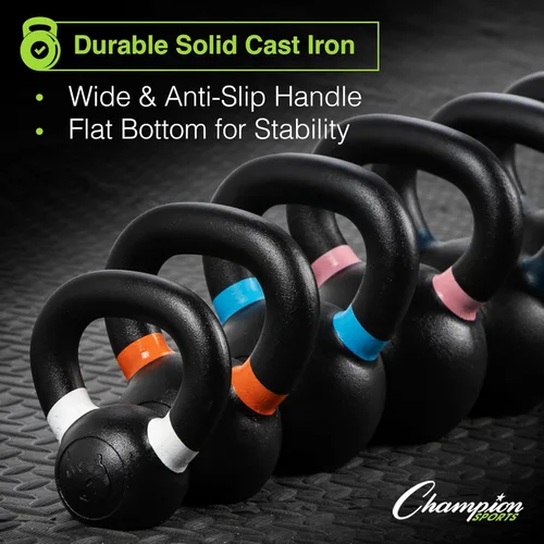 Miniatura 3 de Champion Sports Rhino Fitness Iron Kettlebells - Full Body Powder Coated - Textured for Improved Grip - Color Coded Handles