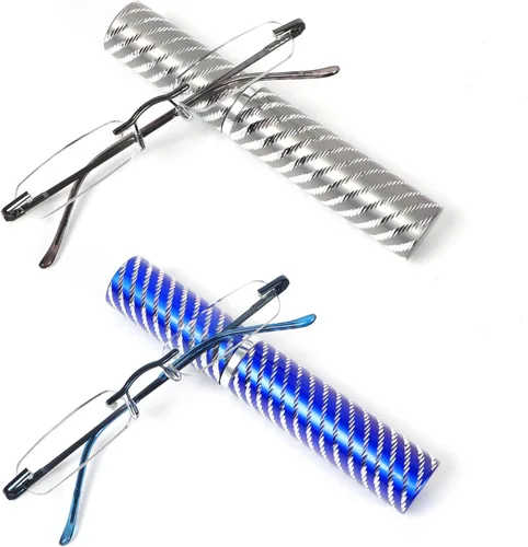 Miniatura 10 de DXYXYO Mini lentes de lectura sin montura para mujeres y hombres, paquete de 2 lectores de metal compactos de bolsillo delgado con estuche portátil