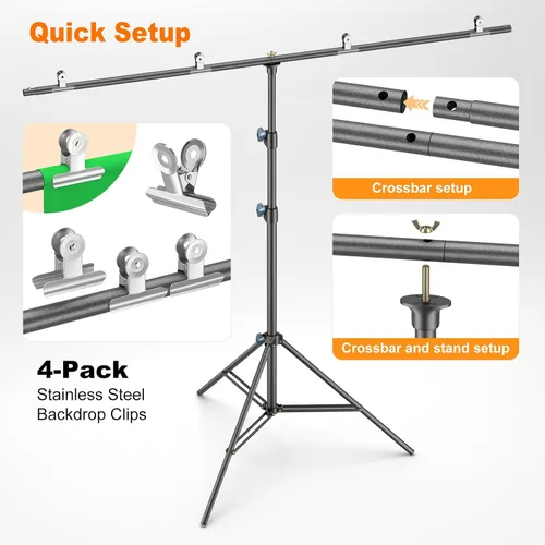 Miniatura 6 de LINCO Lincostore Zenith - Kit de soporte de fondo portátil en forma de T, 5 x 6.7 pies - 5 pies de ancho (fijo) y 6.7 pies de alto (ajustable)