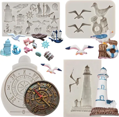 Miniatura 10 de Sijiangmold Moldes de silicona pirata, cuerda de anclaje, molde de fondant, brújula, molde de chocolate, monedas del tesoro, molde de caramelo