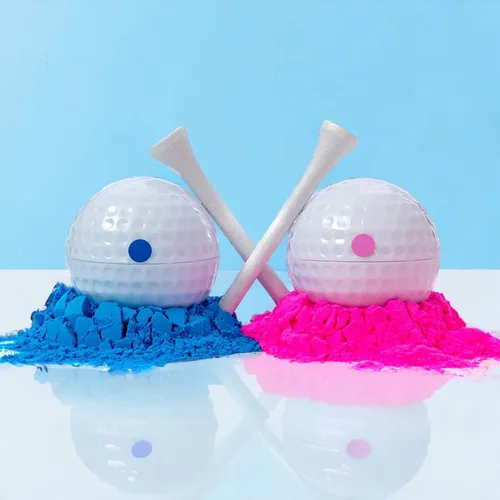 Miniatura 7 de Pelotas de golf para fiesta de revelación de género, 1 bola rosa rellena de polvo y 1 bola azul, sorpresa para bebé niño o niña, juego de golf