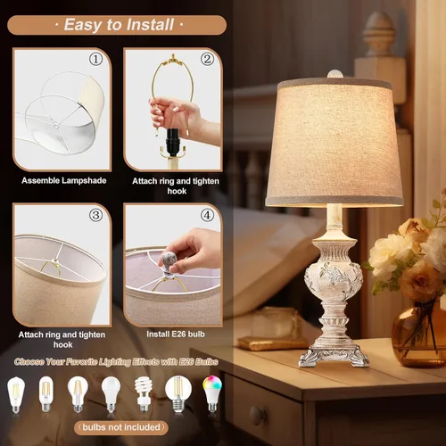 Miniatura 7 de Drawealth Lámparas de mesa pequeñas de 21 pulgadas para dormitorio, juego de 2 lámparas de mesita de noche de granja con lámparas de mesa auxiliar