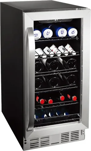 Frigidaire Galería, 22.5" de ancho enfriador de bebidas, 30 botellas de acero inoxidable, con cerradura, puerta de vidrio templado, sin escarcha,