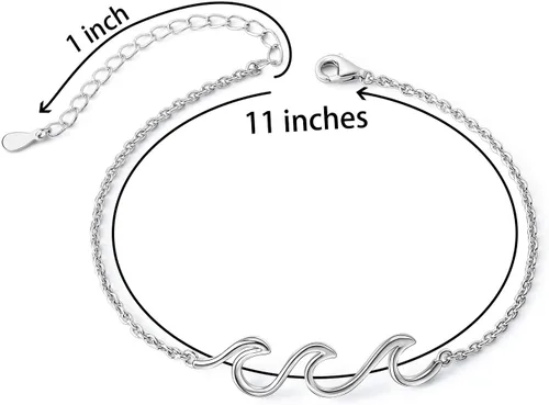 Miniatura 2 de Tobillera ondulada para mujer, de plata de ley S925, ajustable, con estrellas de mar en capas, océano, playa, mar, tobillera