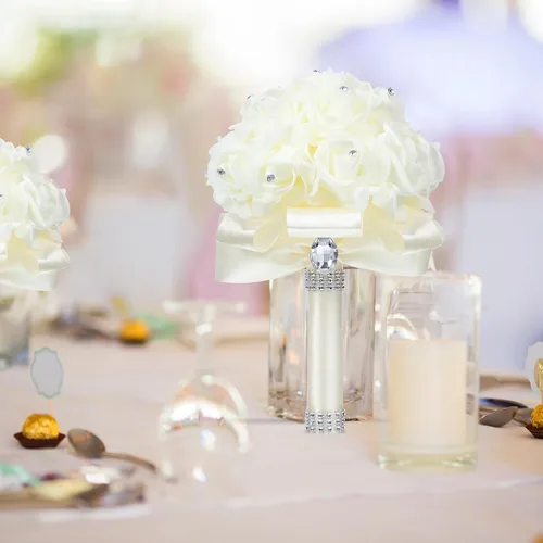 Miniatura 3 de Jutom Paquete de 10 ramos de boda para novia, rosas de dama de honor, ramo de novia, ramo de flores de boda con cintas suaves de diamante para Crema