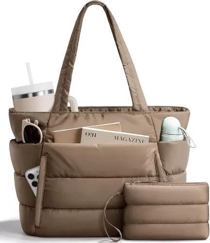 Miniatura 13 de Bolsa Tote Acolchada para Mujeres, Bolsa de Mano de Trabajo Ligera y Esponjosa para Maestras y Enfermeras, Bolsa de Hombro Acolchada para Escuela