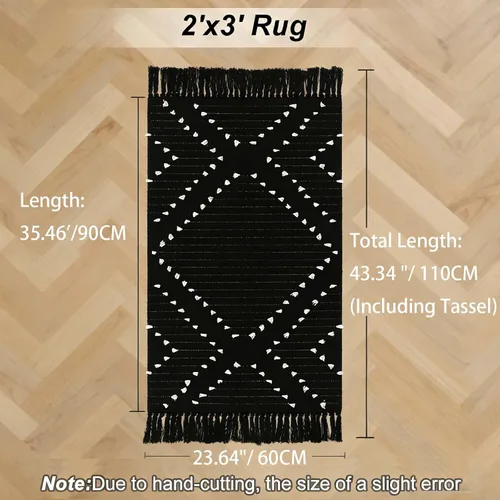 Miniatura 2 de LIVEBOX Alfombra de baño bohemia negra de 2x3 pies, alfombra de baño lavable, pequeñas alfombras tejidas de algodón, alfombra de área marroquí