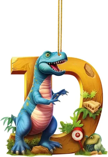 Miniatura 7 de Adorno de Navidad personalizado de dinosaurio de 26 letras, adornos colgantes 2023, monograma inicial de plástico, decoraciones de árbol de Navidad