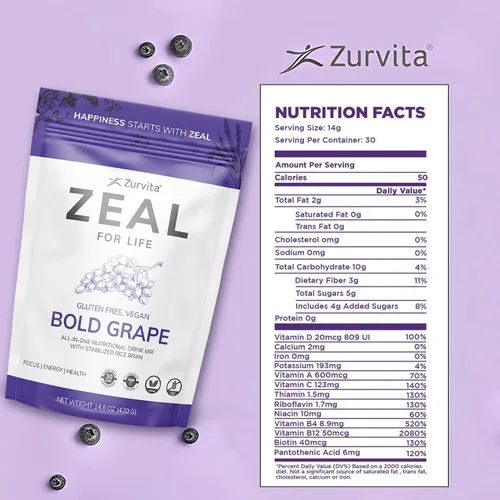 Miniatura 2 de Zurvita - Zeal for Life - Sabor a uva audaz - Suplemento nutricional diario para vitalidad, inmunidad y bienestar general - Bolsa de bienestar