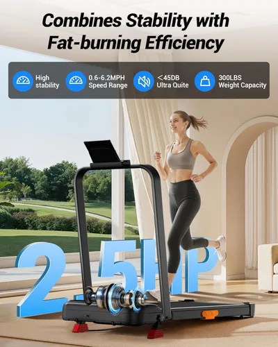 Miniatura 3 de CURSOR FITNESS Caminadora inclinada del 15% con barra de mango - 0.6-6.2MPH Cinta de correr plegable silenciosa para oficina en casa, debajo