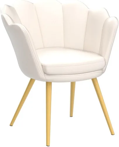 Miniatura 4 de chairus Silla de tocador de maquillaje blanca crema con respaldo, pequeña silla moderna tapizada de terciopelo con patas de metal dorado, bonita