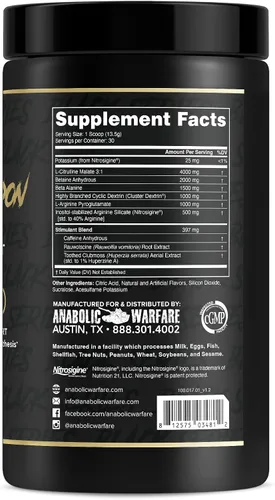 Miniatura 4 de Anabolic Warfare Nuclear Armageddon - Polvo de preentrenamiento para hombres y mujeres con L-citrulina, beta alanina en polvo y cafeína