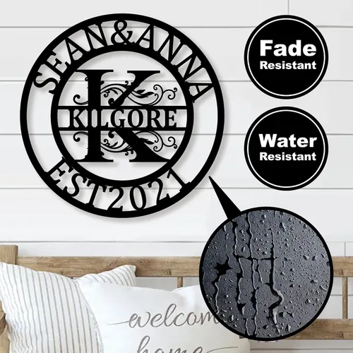 Miniatura 6 de Letrero de metal personalizado Letrero de nombre personalizado Arte de pared de metal Decoración de pared con monograma de letra dividida