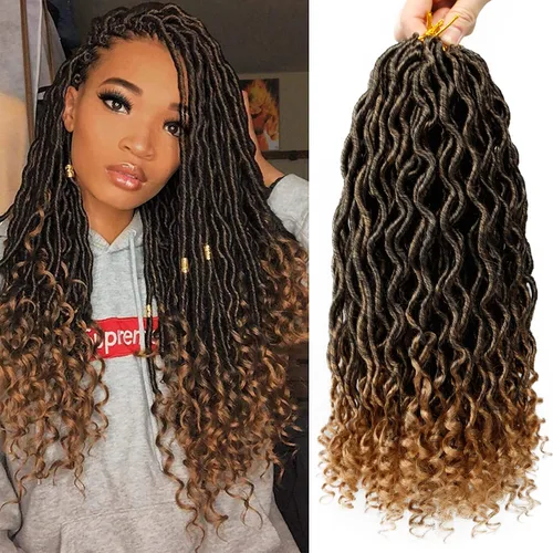 Miniatura 7 de Cabello de Ganchillo Goddess Locs - 8 Paquetes de 12 Pulgadas de Cabello Rizado Faux Locs de Ganchillo para Mujeres Negras, Cabello Rizado 1B-30#