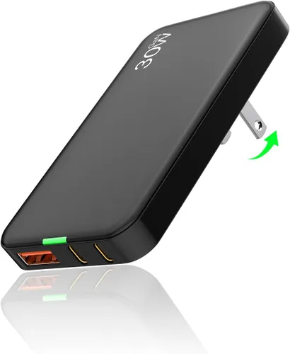 Flat USB Wall Charger, 3 Ports Ultra-Slim Fast Wall Charger for Pixelbook, iPad Pro, iPhone 17/16/15/14 Black
