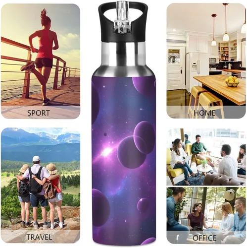 Miniatura 5 de Stainless Steel Vacuum Insulated Water Bottle 20 Oz, BPA-Free Sport Water Bottle for Gym Outdoor Travel School, Cosmic Scene Purple Planets