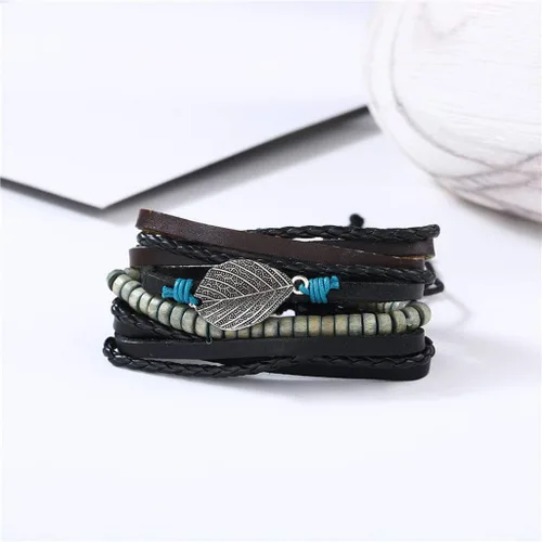 Miniatura 4 de Pulsera de cadena de muñeca con dije de moda para mujer, conjunto de pulseras de joyería punk para mujer, 4 piezas, pulseras de cuero multicapa