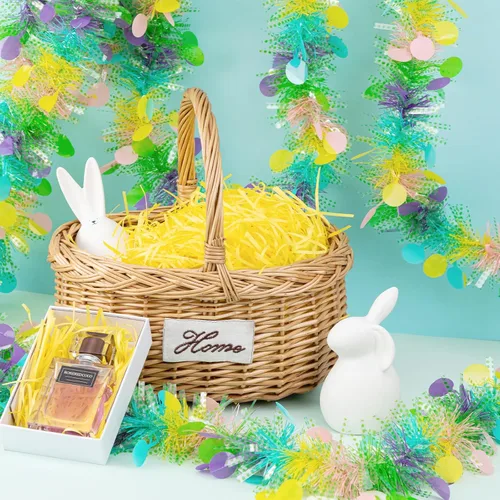 Miniatura 5 de Guirnalda de oropel de Pascua de 33 pies con diseño de huevo de Pascua metálico con confeti, guirnalda colgante de primavera, decoración para árbol