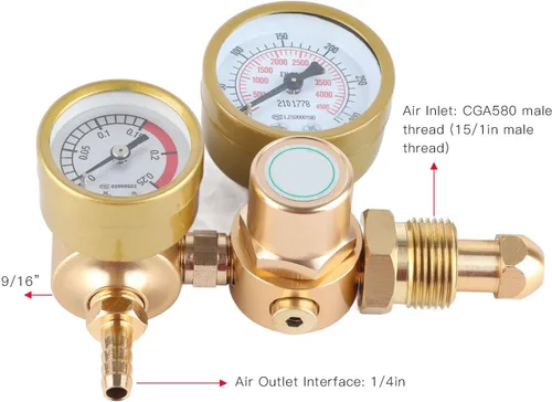 Miniatura 6 de Regulador de soldadura de gas para argón CO2 Dispositivo de medición de alta presión de 4500 PSI con medidor de flujo Regulador de gas soldador