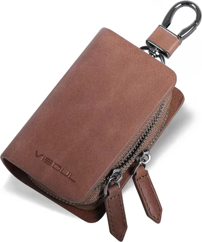 Miniatura 17 de VISOUL Funda para Llave de Coche con Doble Cremallera, Funda de Llavero Inteligente de Cuero para Coche con Llavero para Hombres y Mujeres