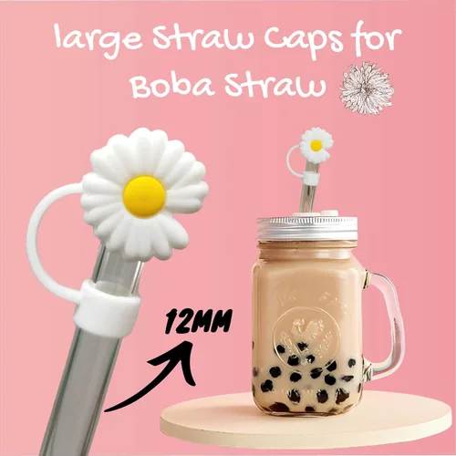 Miniatura 5 de 4 fundas grandes para pajitas Boba, 0.472 in y 0.551 in, puntas de paja de silicona jumbo para pajitas de vidrio Boba anchas y grandes