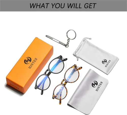 Miniatura 6 de HJSTES Gafas de Luz Azul Vintage para Mujeres y Hombres Redondas que Bloquean la Luz Azul con Marco Grueso TR90