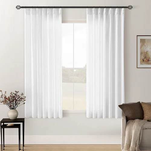 Miniatura 192 de Cortinas de lino natural con pliegues fruncidos de 120 pulgadas de largo para sala de estar, cortinas plisadas con ganchos y lengüeta trasera