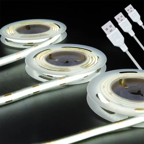 Miniatura 14 de Juego de 2 Paquetes de Tiras de Luces LED de 3.28 Pies COB Tiras de Luz USB 5V 6500K Blanco Brillante Alta Densidad No Regulable Tira LED Corta