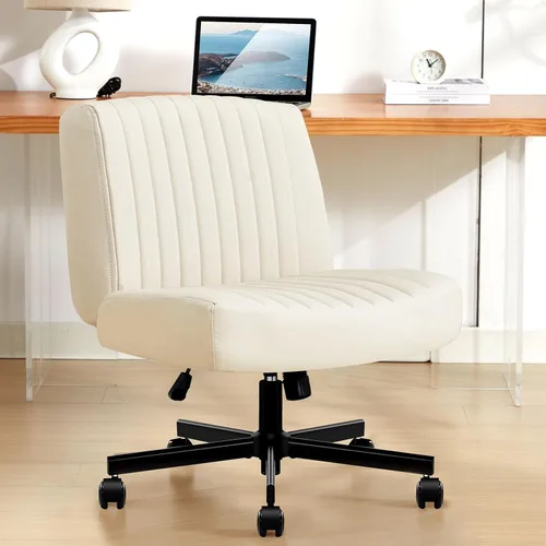 Miniatura 9 de Silla cruzada con ruedas, silla de escritorio de oficina con patas cruzadas de tela acolchada gruesa con cojín de resorte de bolsillo, base de doble