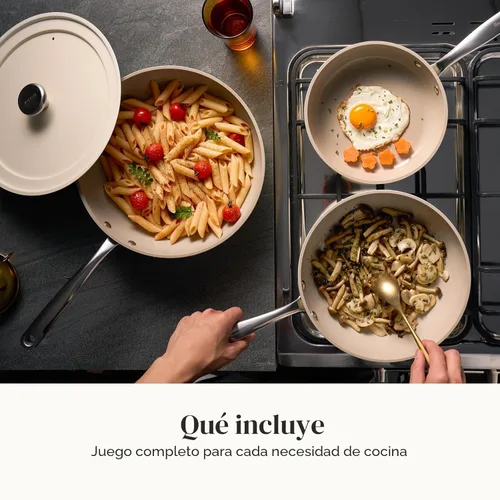 Miniatura 8 de Redchef Sartenes de cerámica, sartenes antiadherentes de 4 piezas, sartén no tóxica con tapa, juego de utensilios de cocina de cerámica, sartén