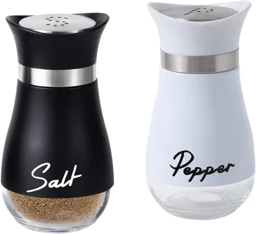 Miniatura 7 de Juego de 2 saleros y pimenteros, recargable con tapa de acero inoxidable, recipiente para especias, para cocina, restaurante, picnic (negro)