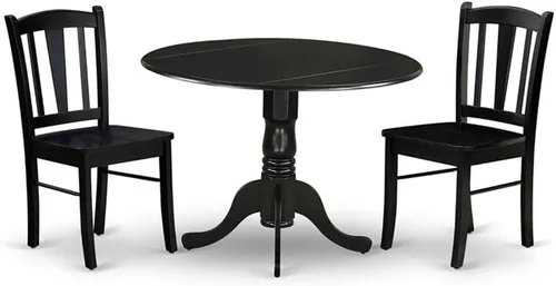 East West Furniture DLDL3-BLK-W - Juego de muebles de comedor de 3 piezas que contiene una mesa de cocina redonda con gotas y 2 sillas de comedor,