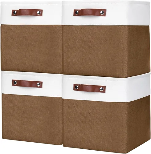 Miniatura 21 de Bagnizer 13x13 Cajas de almacenamiento cúbicas, caja de almacenamiento plegable de tela, paquete de 4 cestas de armario con asas para organizar