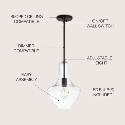 Miniatura 2 de JONATHAN Y JYL6400B Watts Colgante LED de Vidrio/Metal de 10.5" Estilo Granja Contemporáneo Regulable Comedor Sala de Estar Cocina Vestíbulo Bronce