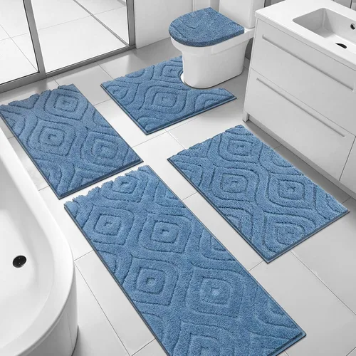 Miniatura 13 de Juego de alfombras de baño Ileading de 5 piezas, tapete de baño ultra suave y absorbente para baño, juego de alfombras de baño antideslizante y Café