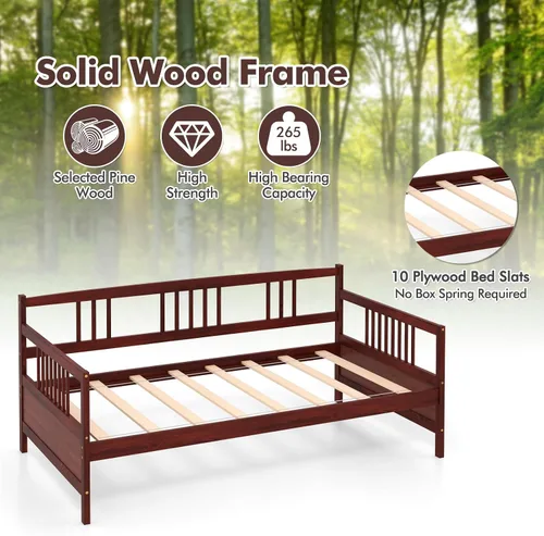Miniatura 8 de KOMFOTT Marco de sofá cama de madera tamaño individual, marco de cama de sofá con soporte de listones de madera, no necesita somier, marco de sofá