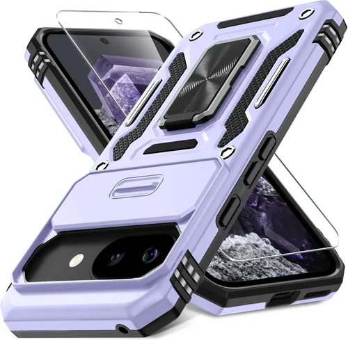Miniatura 8 de DEERLAMN Funda para Google Pixel 8 con cubierta deslizante para cámara + protector de pantalla (1 paquete), soporte de anillo giratorio grado