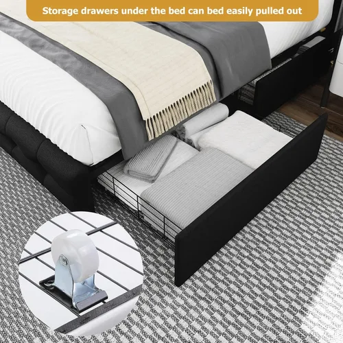 Miniatura 6 de TTVIEW Base de cama de tamaño completo con 4 cajones de almacenamiento y cabecera ajustable, cama plataforma tapizada con diseño de botones
