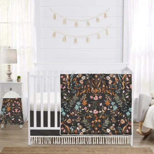 Miniatura 7 de Sweet Jojo Designs Juego de ropa de cama para cuna de bebé niña con hojas florales rosadas y blancas, bohemio, bohemio, acuarela, flores botánicas