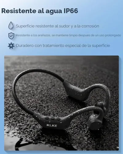 Miniatura 6 de Auriculares de conducción ósea de oído abierto, IP66 impermeable, auriculares con transductor integrado para correr con modo dual, luz de seguridad