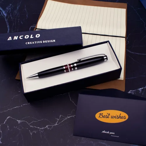 Miniatura 2 de Ancolo Bolígrafo personalizado: bolígrafos ejecutivos para hombres, mujeres, caja de regalo de bolígrafo de metal y 2 recambios de tinta negra Rojo